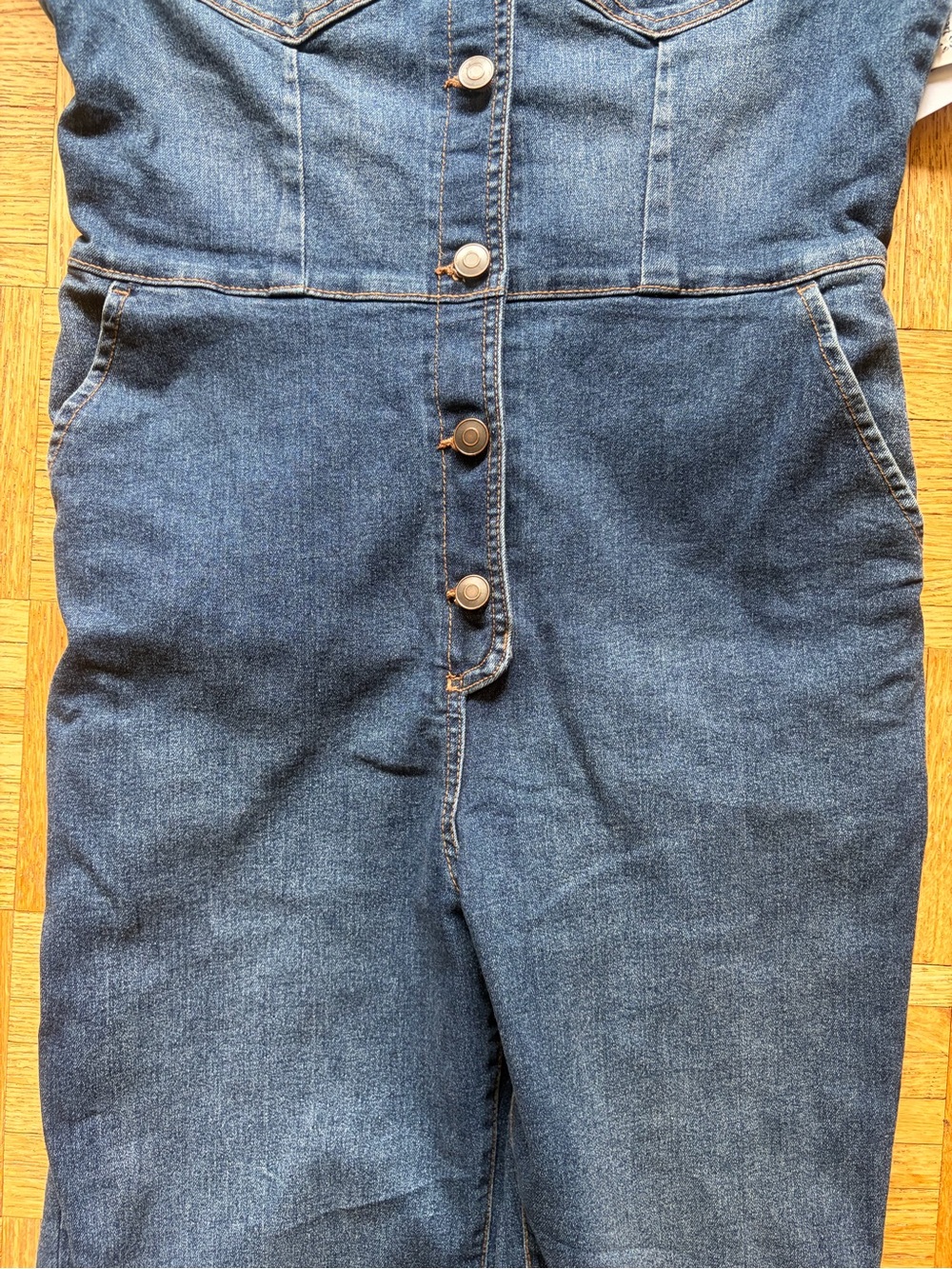 Celebrity Pink Puff Sleeve One-piece Dark Stretch Denim Boiler-suit Size Medium - Picture 7 of 16
